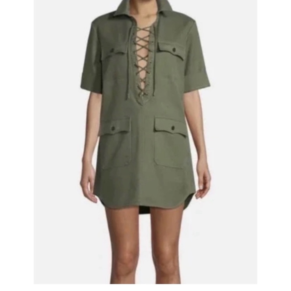 Zadig et Voltaire Olive Green Lace-Up Utility Shirt Dress